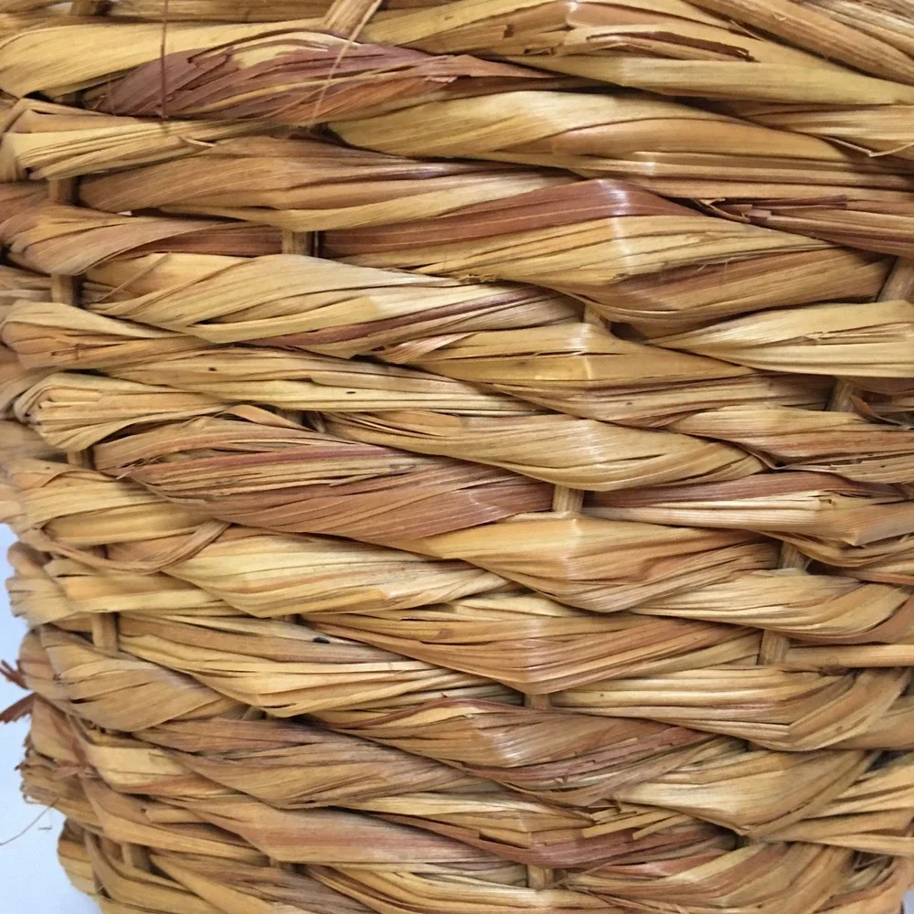 Woven Wicker Basket Home Decor Small Tan Round Rustic Boho Waste Bin Cottagecore